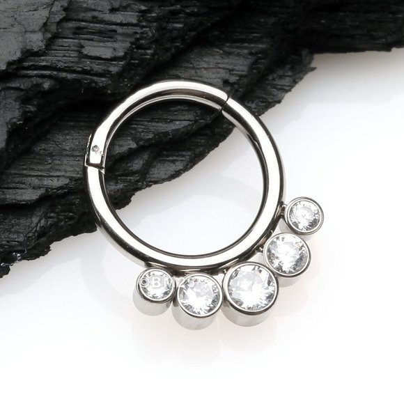Implant Grade Titanium Quintuple Gem Sparkle Seamless Clicker Ring - 10mm - Picture 1 of 1
